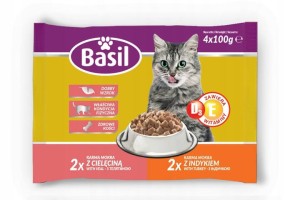 KARMA BASIL SASZETKA DLA KOTA 4X100G Z CIELĘCINĄ I INDYKIEM
