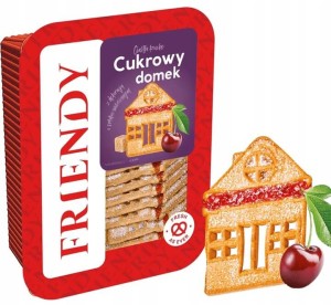 ELVAN FRIENDY CIASTKA KRUCHE O SMAKU WIŚNIOWYM CUKROWY DOMEK 400G