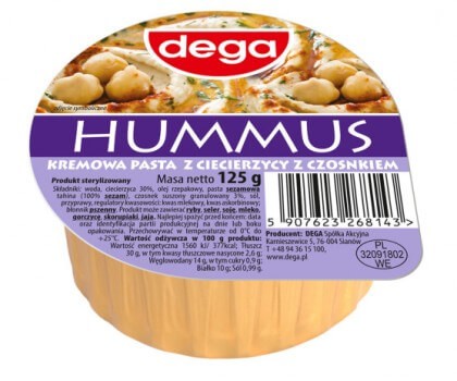 DEGA Hummus kremowa pasta z ciecierzycy z czosnkiem 125g_front-resize-420x420.jpg
